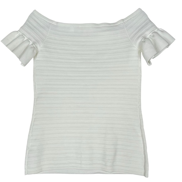 Ted Baker Misteey Bardot Frill Sleeve Off Shoulder Fitted Flattering Top US Sz 8 - Picture 2 of 13